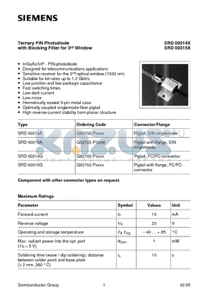 SRD00315G datasheet - Ternary PIN Photodiode with Blocking Filter for 3rd Window