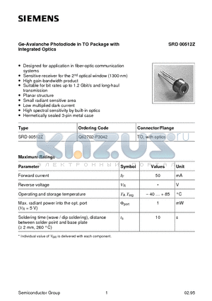 SRD00512Z datasheet - Ge-Avalanche Photodiode in TO Package with Integrated Optics