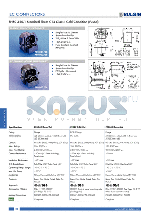 PF0001 datasheet - EN60 320-1 Standard Sheet C14 Class I Cold Condition (Fused)