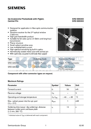 SRD00534H datasheet - Ge-Avalanche Photodiode with Pigtail, Central Pin