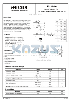 SMS7400 datasheet - N-Channel Enhancement Mode Power Mos.FET