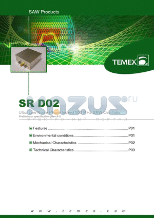 SRD02 datasheet - Ultra Low Noise Phase locked 500 MHz SAW Oscillator