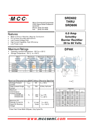 SRD602 datasheet - Schottky Barrier Rectifier 20 to 60 Volts 6.0 Amp