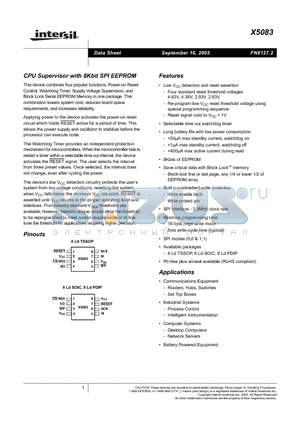 X5083V8I-2.7 datasheet - CPU Supervisor with 9Kbit SPI EEPROM