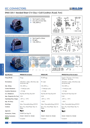 PF0030/PC datasheet - EN60 320-1 Standard Sheet C14 Class I Cold Condition (Fused, Twin)
