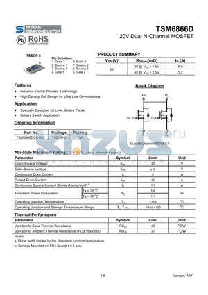 TSM6866DCA datasheet - 20V Dual N-Channel MOSFET