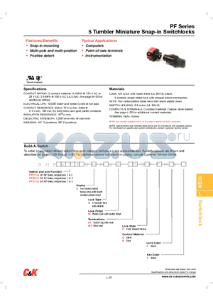 PF011UEBMWCK22 datasheet - 5 Tumbler Miniature Snap-in Switchlocks