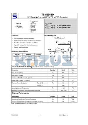 TSM6968DCA datasheet - 20V Dual N-Channel MOSFET w/ESD Protected