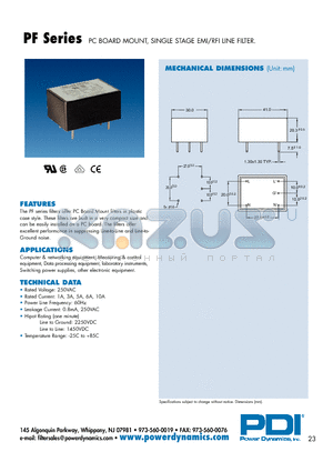 PF01PC datasheet - PC BOARD MOUNT, SINGLE STAGE EMI/RFI LINE FILTER.