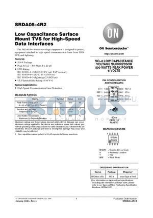 SRDA05-4R2 datasheet - Low Capacitance Surface Mount TVS for High−Speed Data Interfaces