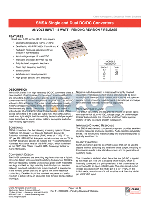 SMSA2805S/KR datasheet - SMSA Single and Dual DC/DC Converters