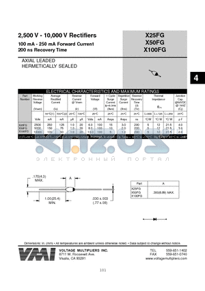 X50FG datasheet - 2,500 V - 10,000 V Rectifiers 100 mA - 250 mA Forward Current 200 ns Recovery Time