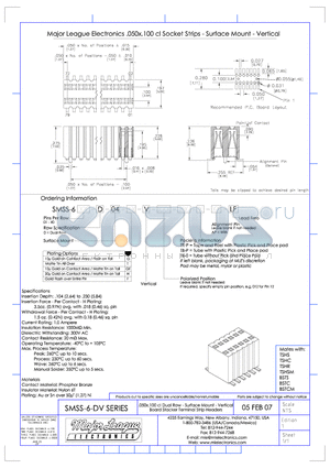 SMSS-6-DV datasheet - .050*.100 cl Dual Row - Surface Mount - Vertical Board Stacker Terminal Strip Headers
