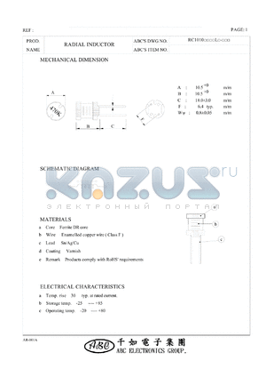 RC1010100ML datasheet - RADIAL INDUCTOR