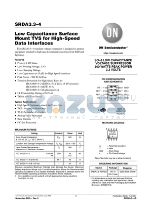 SRDA3.3-4DR2G datasheet - Low Capacitance Surface Mount TVS for High-Speed Data Interfaces