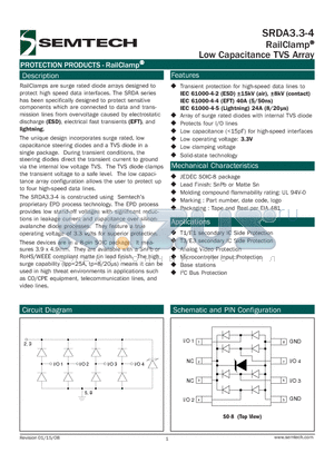 SRDA3.3-4 datasheet - RailClamp^ Low Capacitance TVS Array