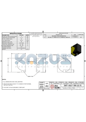 SMT-0827-SW-5V-R datasheet - Transducer (Electro-Mech)