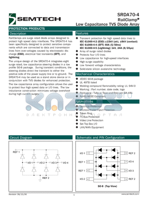 SRDA70-4 datasheet - RailClamp^ Low Capacitance TVS Diode Array