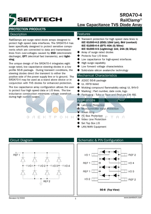 SRDA70-4TE datasheet - RailClamp Low Capacitance TVS Diode Array