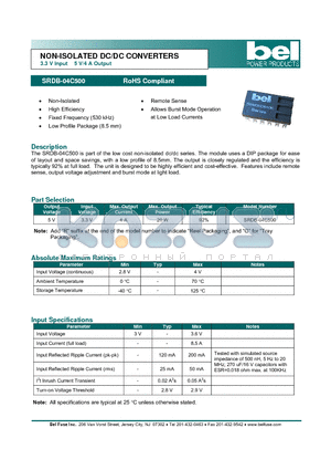 SRDB-04C500 datasheet - NON-ISOLATED DC/DC CONVERTERS 3.3 V Input 5 V/4 A Output