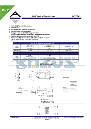 SMT-3745 datasheet - SMD Toroidal Transformer