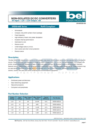 SRDB-08B datasheet - NON-ISOLATED DC/DC CONVERTERS 5V Input / 1.2V - 3.3V Output / 8A