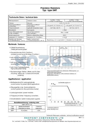 SMT-R010-5.0 datasheet - Precision Resistors