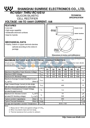 RC10S04 datasheet - SILICON SILASTIC CELL RECTIFIER