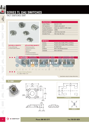 TL3342 datasheet - TACT SWITCHES SMT