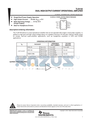 TL3414AIDE4 datasheet - DUAL HIGH OUTPUT CURRENT OPERATIONAL AMPLIFIER