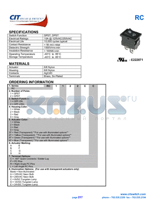 RC112 datasheet - CIT SWITCH