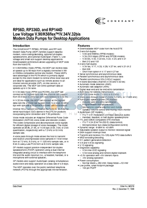 RP144D datasheet - Low Voltage V.90/ K56flex / V.34/ v.32bis Modem Data Pumps for Desktop Applications