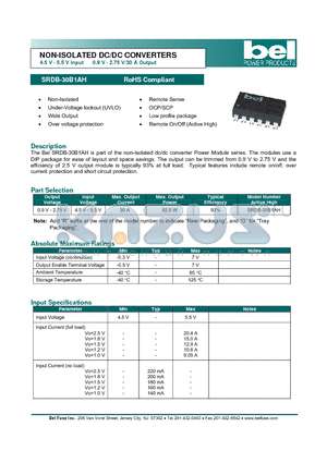 SRDB-30B1AH datasheet - NON-ISOLATED DC/DC CONVERTERS 4.5 V - 5.5 V Input 0.9 V - 2.75 V/30 A Output