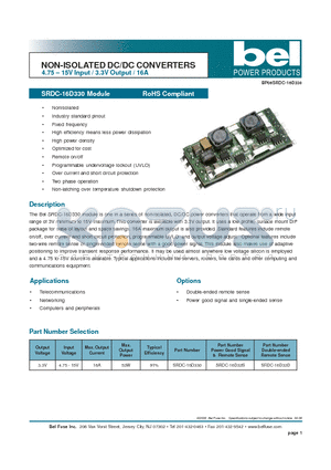 SRDC-16D33S datasheet - NON-ISOLATED DC/DC CONVERTERS 4.75 - 15V Input / 3.3V Output / 16A