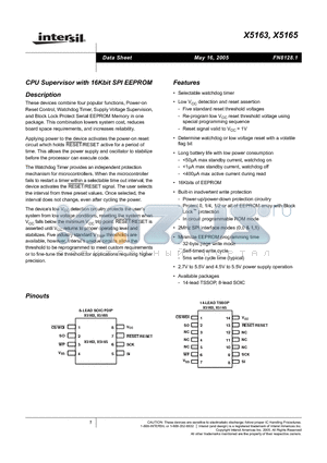 X5163V14-4.5A datasheet - CPU Supervisor with 16Kbit SPI EEPROM Description