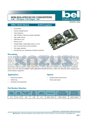 SRDC-16D25D datasheet - NON-ISOLATED DC/DC CONVERTERS 4.50 - 15V Input / 2.5V Output / 16A