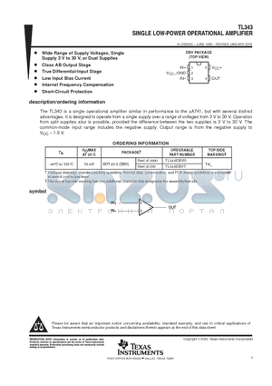 TL343 datasheet - SINGLE LOW-POWER OPERATIONAL AMPLIFIER