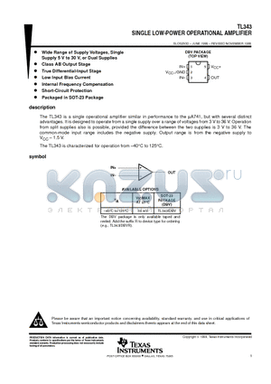 TL343DBV datasheet - SINGLE LOW-POWER OPERATIONAL AMPLIFIER