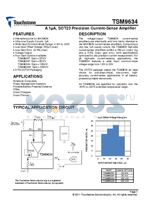 TSM9634 datasheet - A 1uA, SOT23 Precision Current-Sense Amplifier