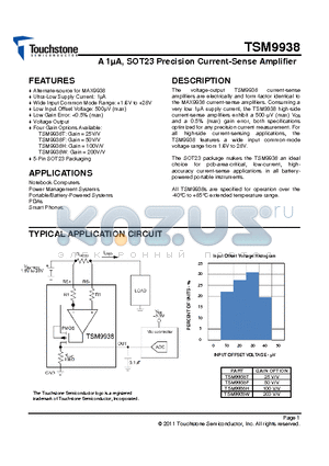 TSM9938 datasheet - A 1uA, SOT23 Precision Current-Sense Amplifier