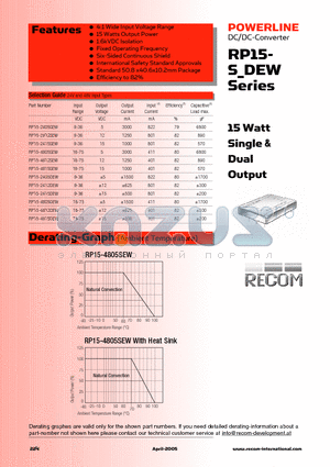 RP15-2405DEW datasheet - 15 Watt Single & Dual Output
