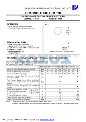 RC15005 datasheet - SINGLE-PHASE SILICON BRIDGE RECTIFIER