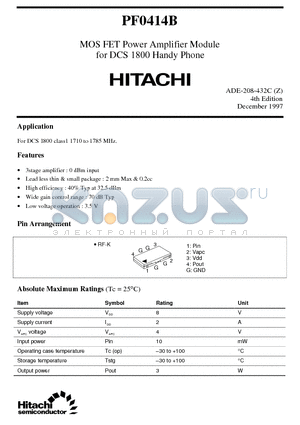 PF0414 datasheet - MOS FET Power Amplifier Module for DCS 1800 Handy Phone