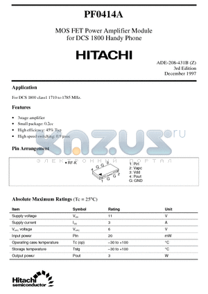 PF0414A datasheet - MOS FET Power Amplifier Module for DCS 1800 Handy Phone