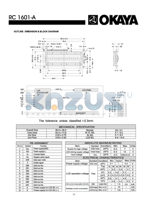 RC1601-A datasheet - OUTLINE DIMENSION & BLOCK DIAGRAM