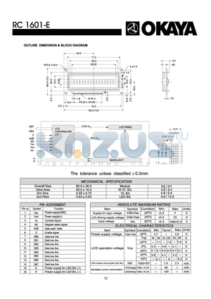 RC1601-E datasheet - OUTLINE DIMENSION & BLOCK DIAGRAM