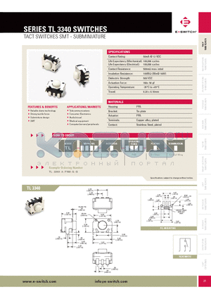 TL3340 datasheet - TACT SWITCHES SMT - SUBMINIATURE