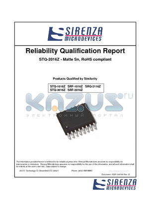 SRF-1016Z datasheet - Reliability Qualification Report