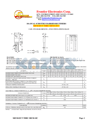 SRF10-03CT datasheet - 10A DUAL SCHOTTKY BARRIER RECTIFIERS