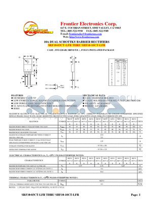 SRF10-03CT-LFR datasheet - 10A DUAL SCHOTTKY BARRIER RECTIFIERS